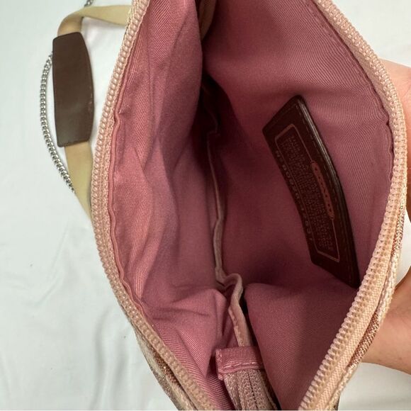 Coach Crossbody Purse Medium Signature C Rose Gold Metallic Chain Strap Y2K - Picture 7 of 9